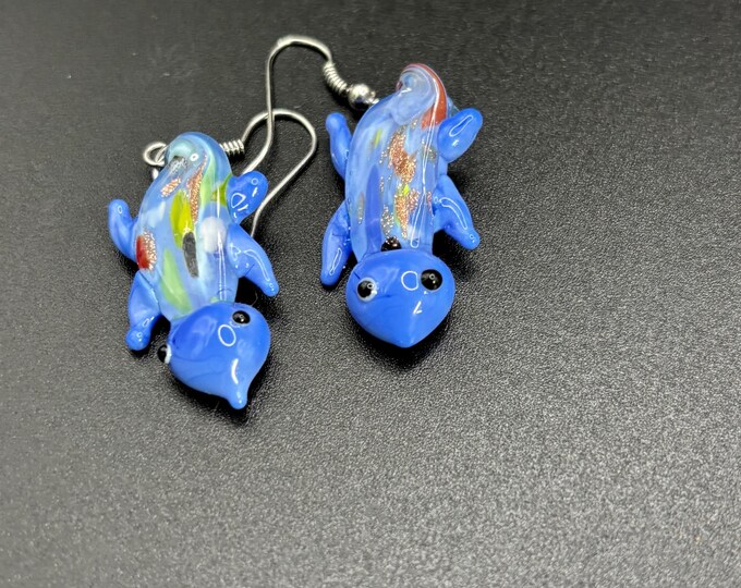 Lampwork Glass Gecko  Earrings |  Millefiori | Murano Inspired Lamp Work  |  Colorful Options Available