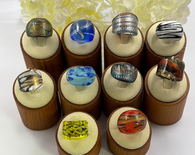 Size 6 3/4 Lampwork Glass Rings | Millefiori Glass Rings | Murano Inspired Glass Rings | Statement Rings
