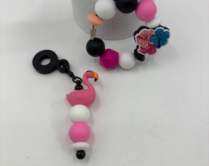 Flamingo and Flower Trio Tropical Stanley Cup Bracelet:  Cup Handle Bracelet | Straw Charm  | Vacation | Beach