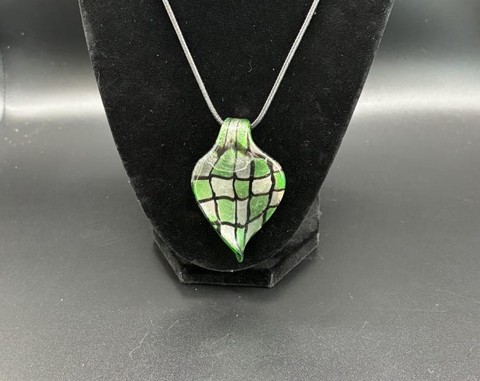 Green  Murano Inspired Pendant Necklace  | Glass Leaf Pendant | Lampwork Pendant | Necklace With Cord