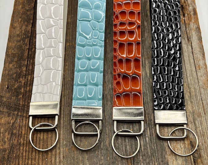 Faux Leather Wristlet Keychain  | Keychain Vegan Leather |  Keychain | Key Fob  |  Faux Alligator | Patent Leather Look
