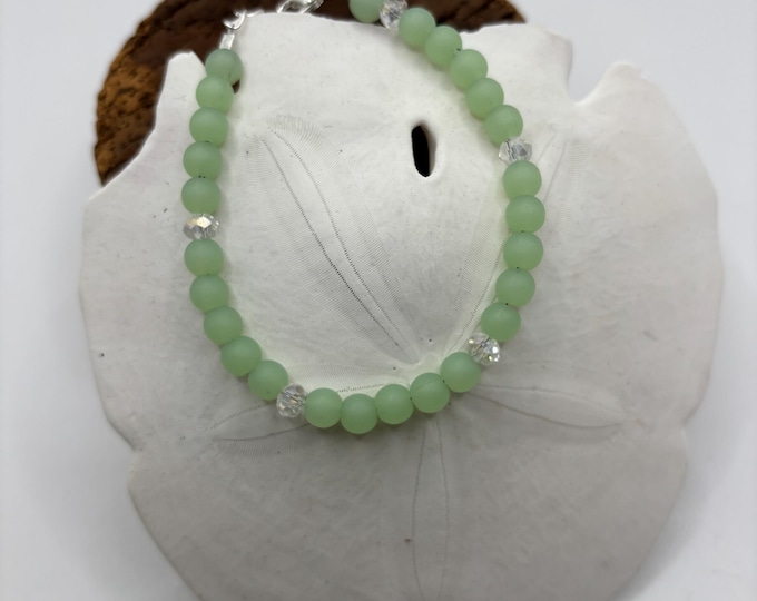 Seafoam Green Seaglass Bracelet | Green Seaglass | Seaglass Bracelet | 6 mm beads