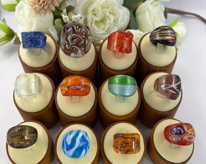 Size 7 Lampwork Glass Rings | Millefiori Glass Rings | Murano Inspired Glass Rings | Statement Rings |   set#16
