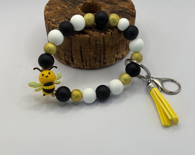 Bumblebee Beaded Wristlet Keychain  | Keychain with Silicone and tassel | Keychain | Key Fob | Wristlet |