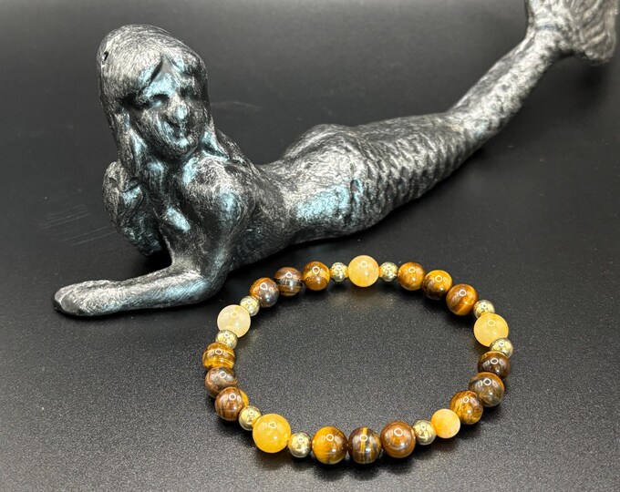 Yellow Jade Gemstones | Tiger Eye | Stretch Bracelet | Mens or Ladies Bracelet