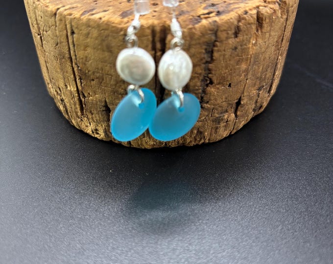 Turquoise Blue Seaglass Earrings | Seaglass | Beach Glass Earrings on Sterling Silver
