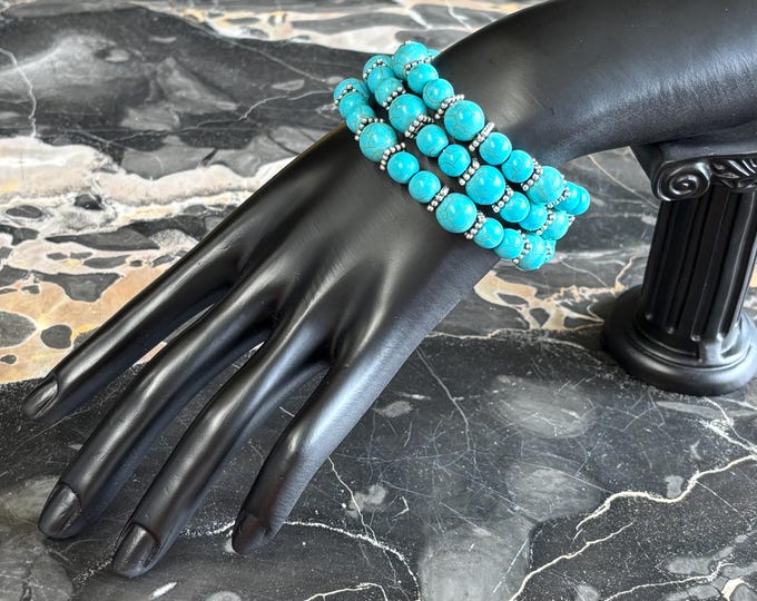 Turquoise Howlite bracelet | Memory wire bracelet | Multistrand bracelet | Turquoise Howlite  gemstones |