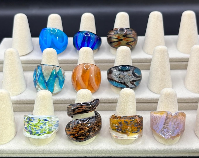 Size 9 Lampwork Glass Rings | Millefiori Glass Rings | Murano Inspired Glass Rings