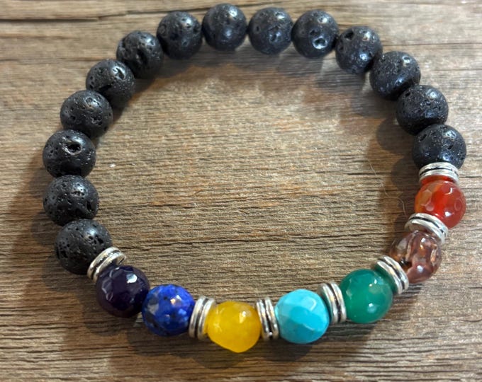 Lava Rock and Colorful Gemstones | Gemstone bracelet  | Stretch Bracelet