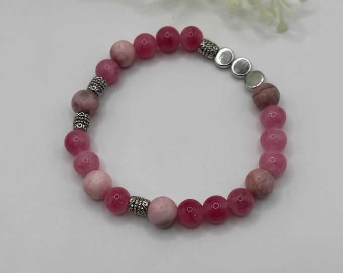 Pink Jade  Gemstone Bracelet | Gemstone bracelet | Stretch Bracelet | Morse Code bracelet | Badass |