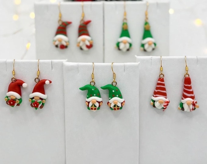 Gnome Earrings | Holiday Earrings |  Polymer Clay Gnome | Christmas Earrings | Hypoallergenic ear wires