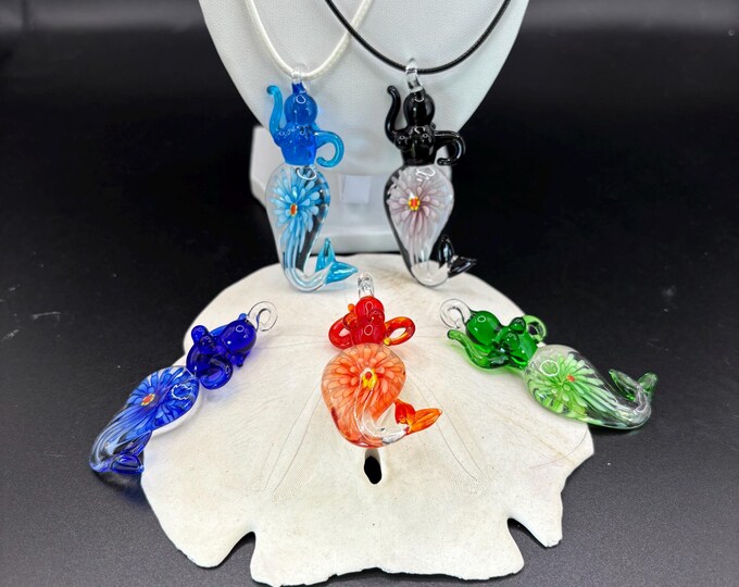 Mermaid Flower Lampwork Glass Necklace | Mermaid Pendant | Mermaid Jewelry | Murano Inspired Mermaid |