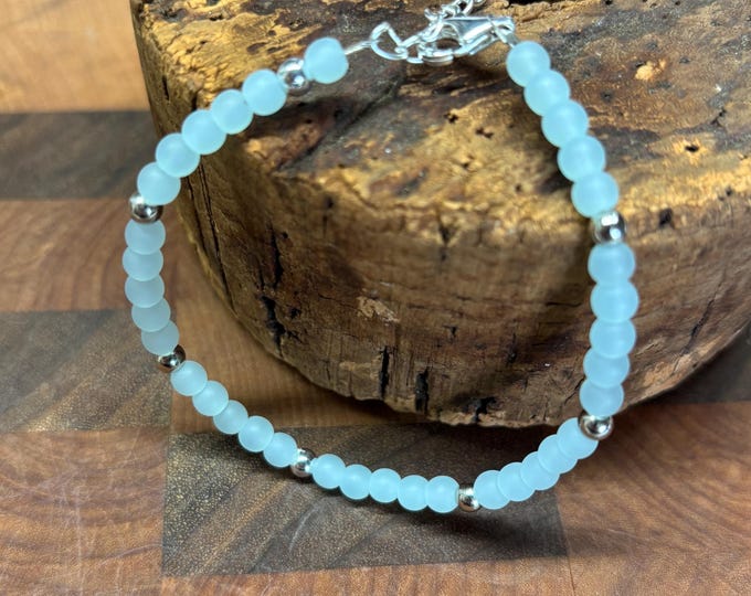 Pale Blue Seaglass Bracelet | Light Blue Seaglass | Seaglass Bracelet | Minimalist 4mm beads