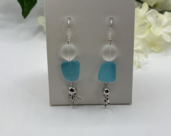 Turquoise Blue Seaglass Earrings | Seaglass | Beach Glass Earrings on Sterling Silver
