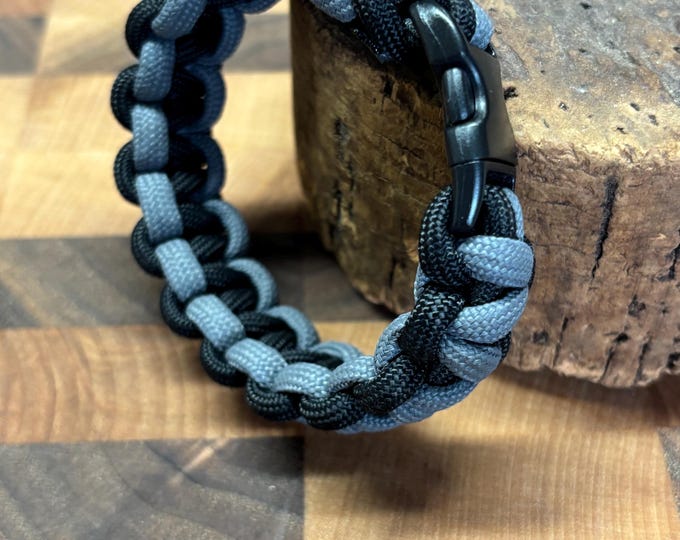 Black and Gray Handmade 550 Paracord Bracelet  | Cobra Knot Paracord Bracelet  | 8 inch Bracelet