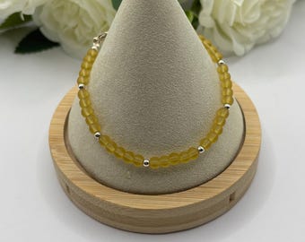 Amber Yellow Seaglass Bracelet | Yellow Gold Seaglass | Seaglass Bracelet | Minimalist 4mm beads