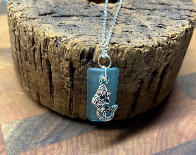 Blue Seaglass Necklaces | Blue Seaglass | Seaglass Necklace with Charm | Mermaid Charm