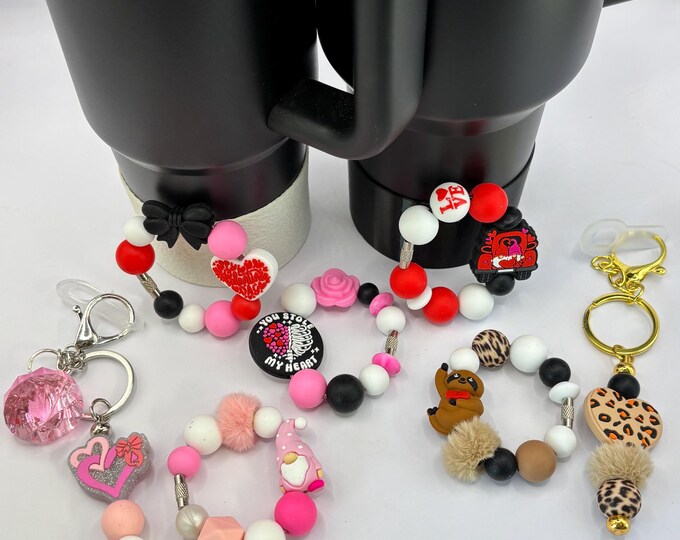 Valentines Day Gnomes Stanley Cup Bracelet:  Cup Handle Bracelet | Straw Charm  | Valentine | Hearts | Galentines