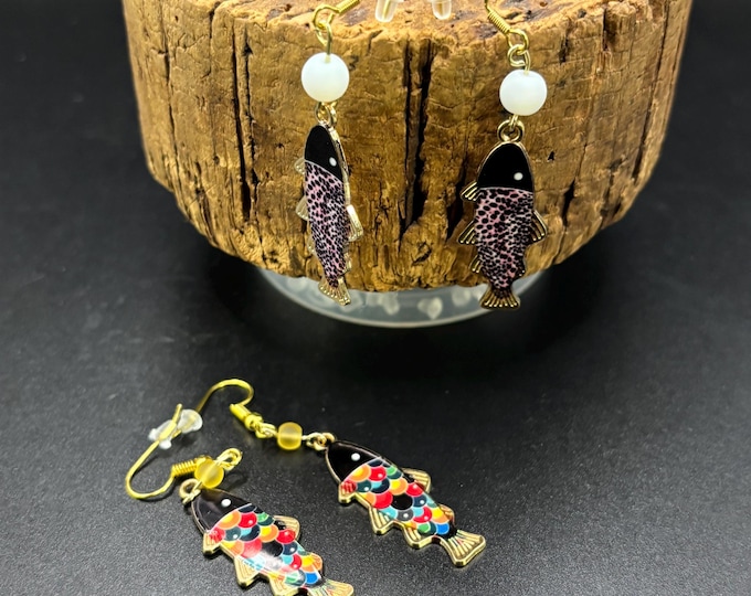 Seaglass and  Fish Earrings  | Seaglass  Accents |  Earrings | Sterling Silver