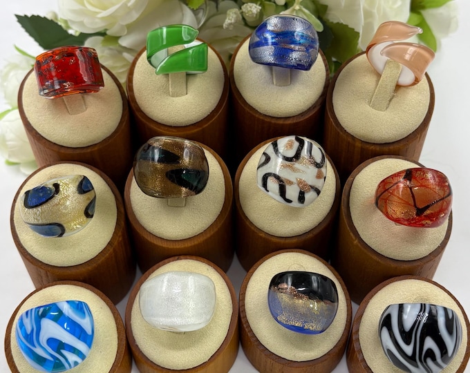 Size 7 1/2 Lampwork Glass Rings | Large Chunky Glass Rings | Murano Inspired Glass Rings | Statement Rings | Set# 4