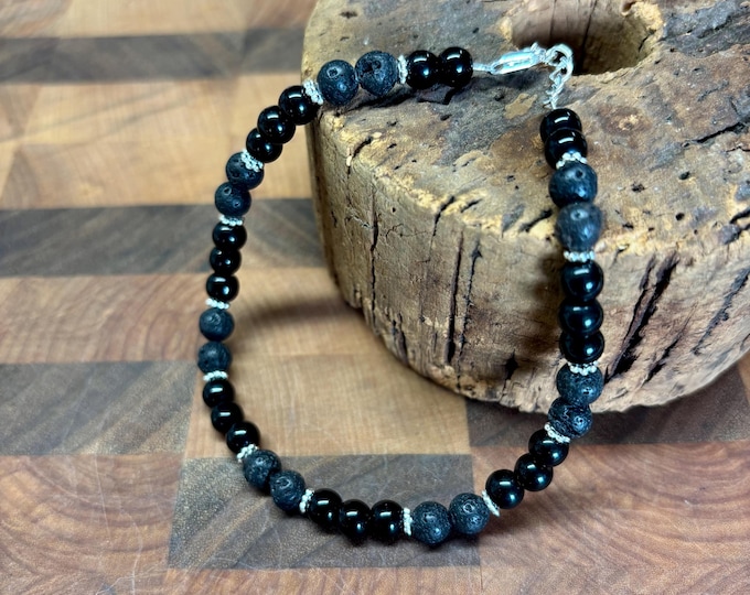 Onyx Gemstone Anklet | Onyx and Black Lava Rock Ankle Bracelet | Gemstone Ankle Bracelet | Anklet