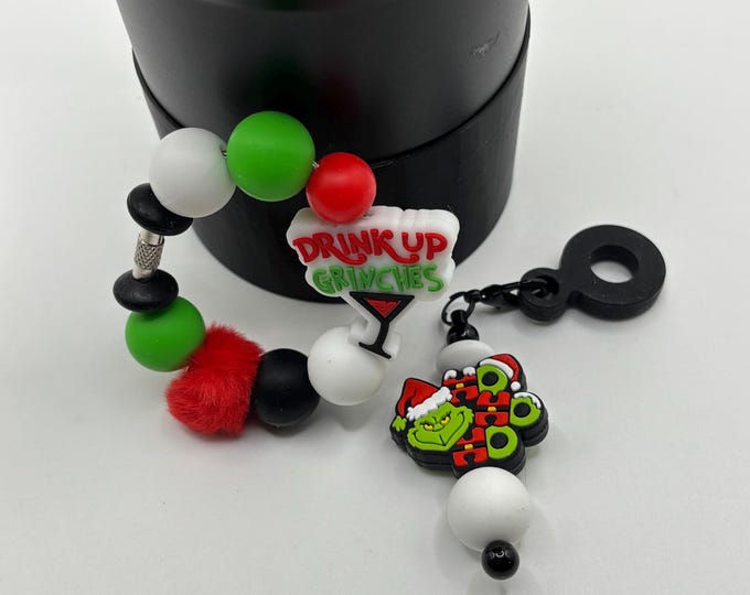 Christmas Grinch Stanley Cup Bracelet:  Cup Handle Bracelet | Straw Charm | Holiday | Grinch | Drink Up