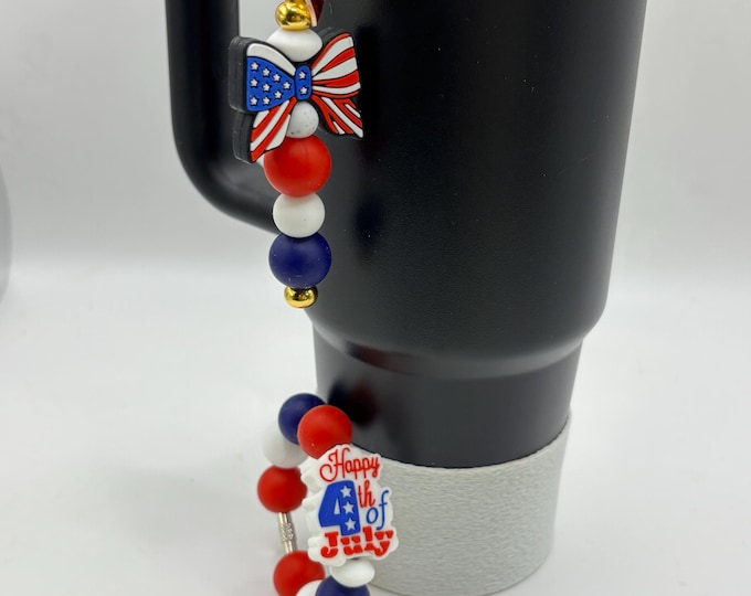 Patriotic Stanley Tumbler Accessories  | Handle Charm | Silicone Focal Beads | Straw Charm | Red White and Blue | USA