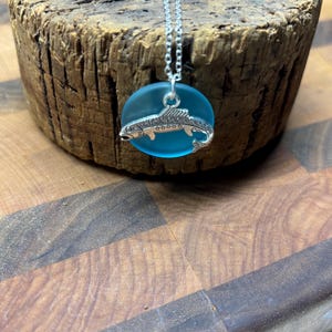 Seaglass Necklaces | Blue Seaglass | Seaglass Necklace with Charm | Fish Charm