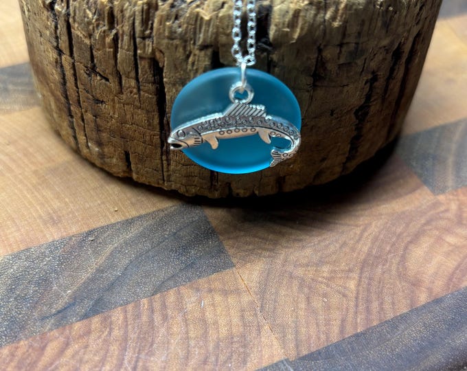 Blue Seaglass Necklaces | Blue Seaglass | Seaglass Necklace with Charm | Fish Charm