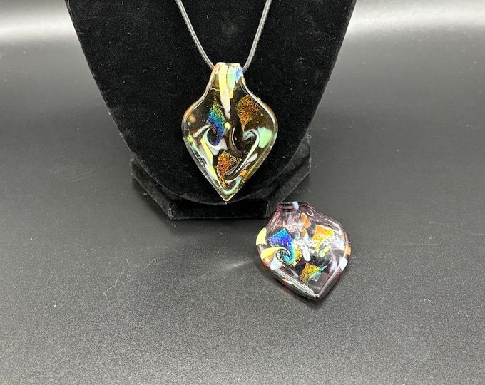 Multi color Murano Inspired Pendant Necklace  | Glass Leaf Pendant | Murano Glass | Lampwork Pendant | Necklace With Cord