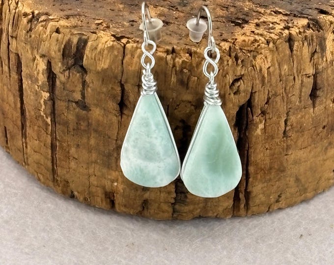 Larimar Gemstone Earrings  | Silver  Ear Wire | Larimar