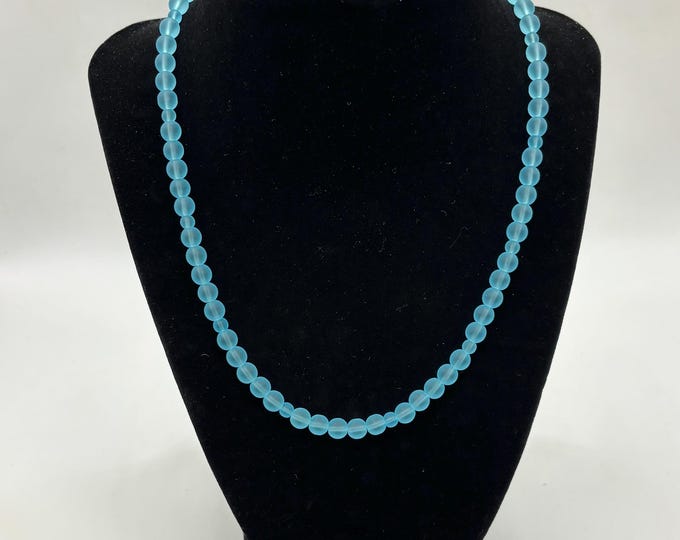 Turquoise Blue Seaglass Necklace | Seaglass Necklace | 6mm Beads | Statement Necklace