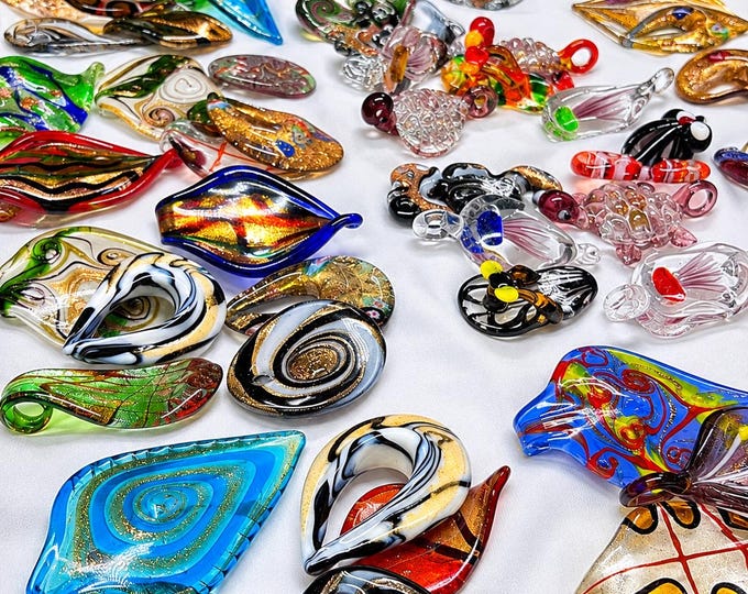 Lampwork Pendant Bundles | Wholesale Lampwork |Murano Inspired Pendants  | Glass  Pendant | Lampwork Pendant | Wholesale 6 Packs |