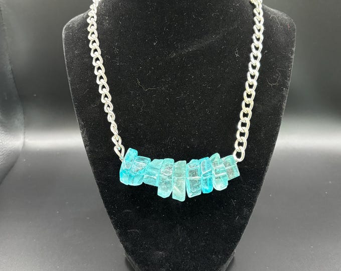 Ice Blue Glass Statement Necklace | Reimagined Blue Glass pieces | 18.75 ” Necklace