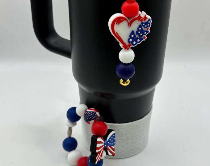 Patriotic Stanley Tumbler Accessories  | Handle Charm | Silicone Focal Beads | Straw Charm | Red White and Blue | USA