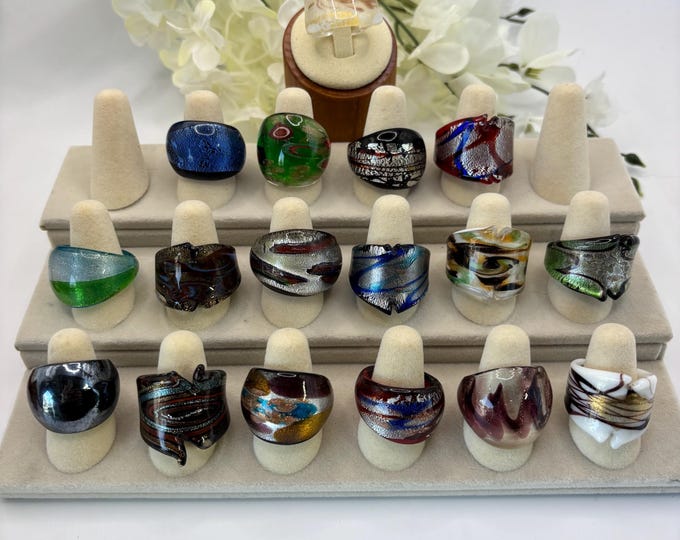 Size 7 Lampwork Glass Rings | Millefiori Glass Rings | Murano Inspired Glass Rings