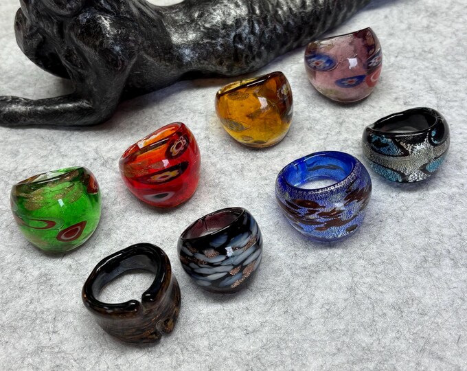 Size 7 Assorted Glass Rings | Millefiori Glass Rings | Murano Inspired Glass Rings