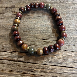 Pietre preziose di diaspro Picasso / Bracciale elastico / Bracciale da uomo o da donna