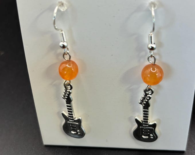 Music Theme  Earrings | Sterling Silver Ear  Wires | Guitar  Earrings | Band Earrings | Gemstone Accent