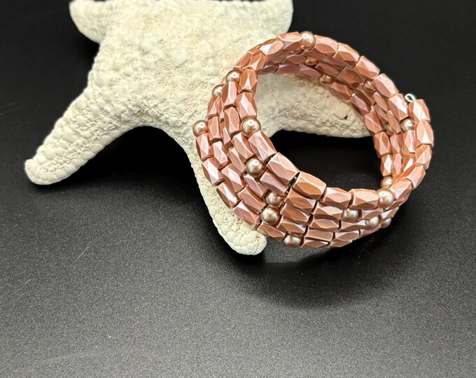 Pink Hematite Gemstone Bracelet | Memory Wire Bracelet | Multistrand Bracelet  | Magnetic Bracelet