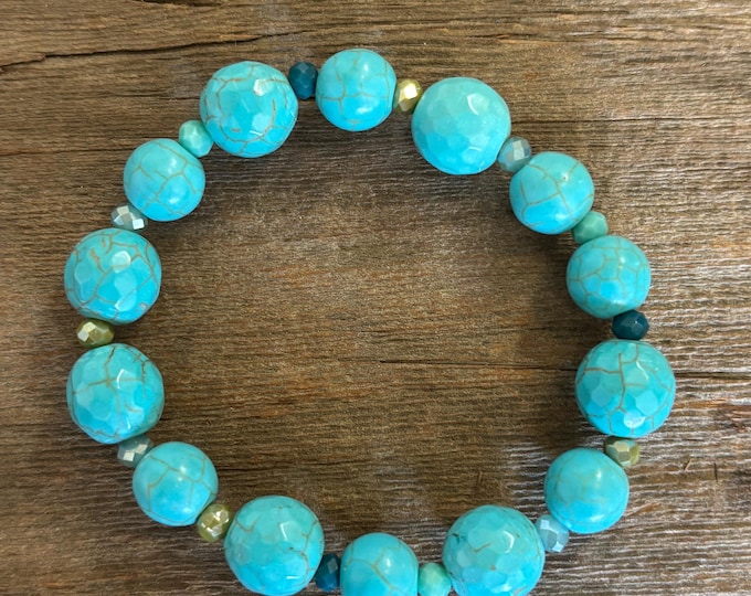 Turquoise Howlite Gemstones | Gemstone bracelet  | Stretch Bracelet