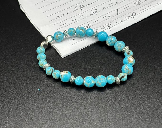 Turquoise Howlite Gemstones | Gemstone bracelet | Stretch Bracelet | Morse Code bracelet | Support