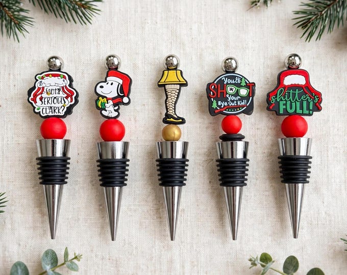 Christmas Movie Theme Wine Bottle Stopper :  Silicone Beaded Bottle Stopper | Barware | Leg Lamp | Sh*itters Full