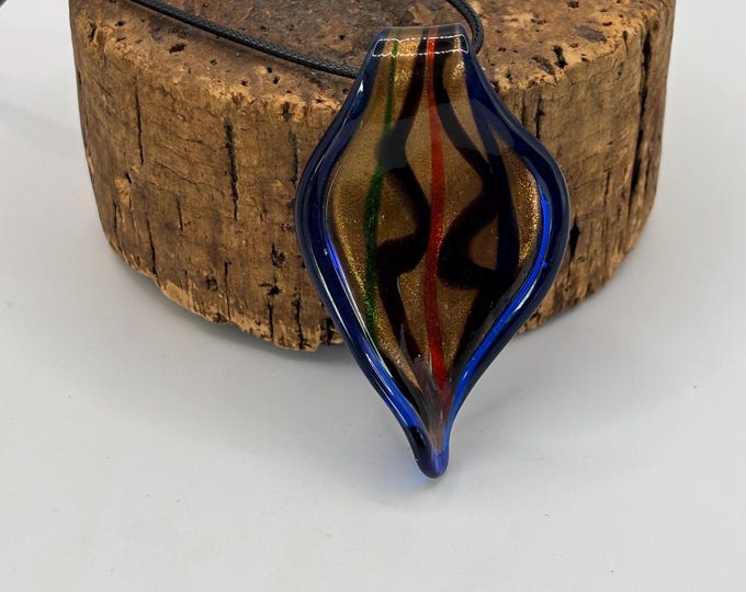 Red Murano Inspired Pendant Necklace  | Glass Leaf Pendant | Gold Accent | Lampwork Pendant | Necklace With Cord