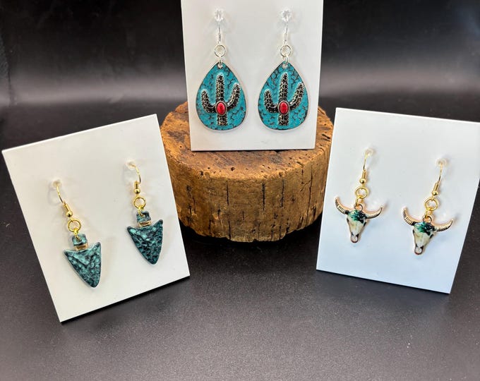 Western Theme  Earrings | Cactus Earrings | Arrowhead Earrings | Steer Earrings | Cowgirl Cowboy Earrings