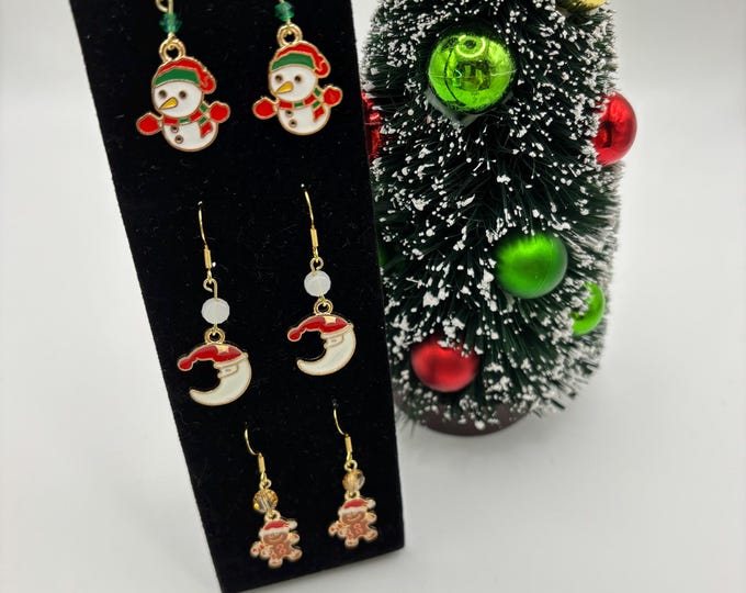 Christmas Earrings | Holiday Earrings | Christmas Earrings | Gingerbread man | Santa Moon | Snowman