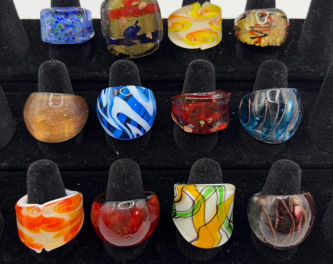 Size 7 1/2 Assorted Glass Rings | Murano Inspired Glass Rings