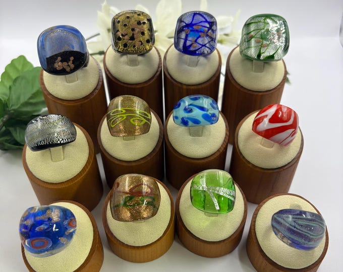 Size 8 3/4 Lampwork Glass Rings | Millefiori Glass Rings | Murano Inspired Glass Rings | Statement Rings