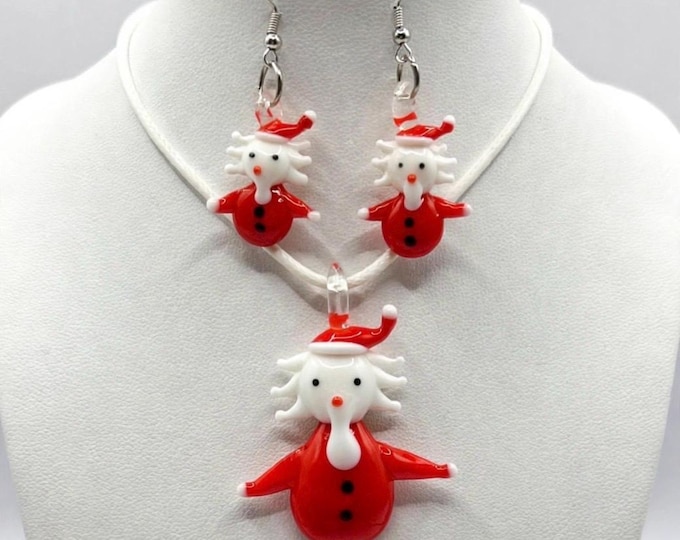 A Murano Inspired Glass Santa  | Glass Pendant and Earrings  | Lampwork Glass |  Christmas Pendant | Holiday pendant | Santa Set
