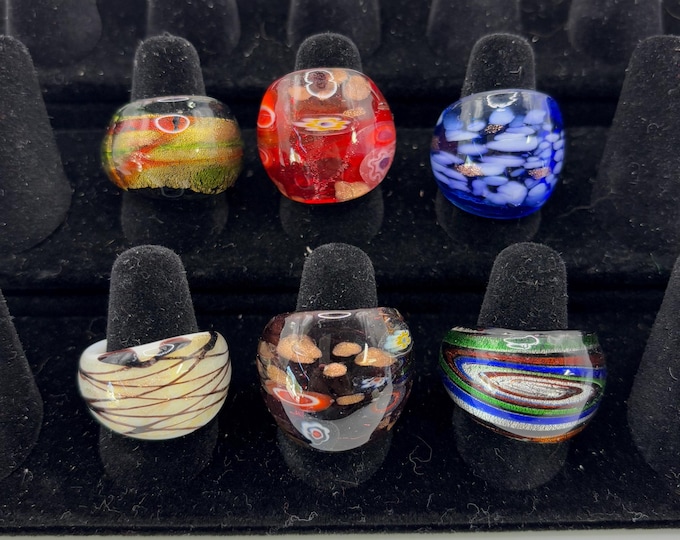 Size 7 1/2 Assorted Glass Rings | Murano Inspired Glass Rings